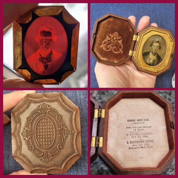 Very old union photo case with ruby ambrotype photograph & 1854 patent - Picture 1 of 16